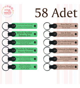 Fıstık Yeşili & Pudra, Pastane Müşterilerine Küçük Teşekkür, 58’li Set, İsimli Deri Anahtarlık