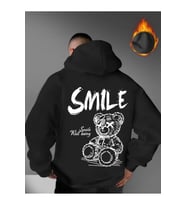 Unisex Oversize Smile Yazılı Hoodie – Trend Streetwear Kapüşonlu Sweatshirt (Siyah)