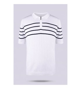 Trender 18204 Yarım Patlı Beyaz-Lacivert Erkek Polo Yaka T-shirt 26YGT3000007