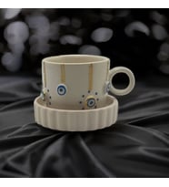 Altın Yaldız Çizgi Noktalı Nazar Fincan Mug (Karışık)