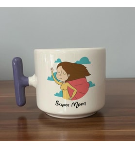 Süper Mom Pelerin Baskılı Mor Kulplu T Kupa