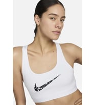 Nike Dri-Fit Swoosh Graphic Light Support Bra White Black Kadın Spor Bra Beyaz