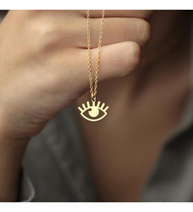 Kişiye Özel Minimal Göz Figürlü Kolye 925K Gümüş (Gold)