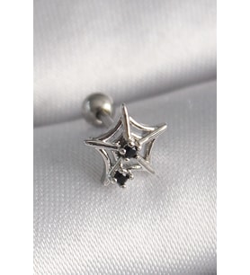 316L Çelik Gümüş Renk Siyah Zirkon Taş Detay Örümcek Ağ Model Tragus Piercing