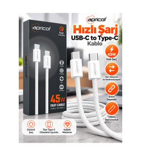 APC-PD460 Type-C to Type-C 45W Hızlı Şarj ve Data Kablosu 1 Metre Beyaz