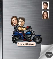 Kişiye Özel Motorcu Sevgili Ahşap Magnet -4