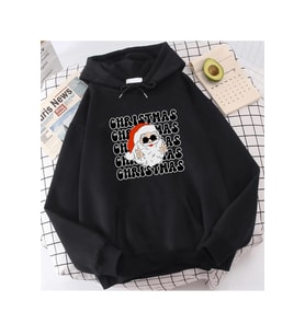 Noel Baba Christmas Yeni Yıl Kapşonlu Sweatshirt (Siyah)