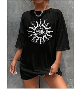 Bisiklet Yaka Baskılı T-shirt - Siyah
