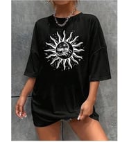 Bisiklet Yaka Baskılı T-shirt - Siyah