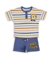 Civil Baby Kaplan Baskılı Çizgi Empirme Şortlu 6-18 Ay Takım - Fil Dişi