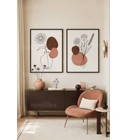 Minimalist Çiçek Temalı 2'li Ahşap Çerçeveli Tablo Seti