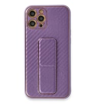 Newface Apple iPhone 12 Pro Kılıf Coco Karbon Standlı Kapak - Mor