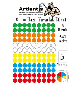 10 mm Renkli Hazır Yuvarlak Etiket 540 lı 1 Paket Mix Color Ofis Etiketleri Kendinden Yapışkanlı Nokta Etiket (Çok Renkli)