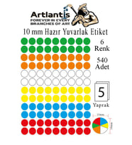 10 mm Renkli Hazır Yuvarlak Etiket 540 lı 1 Paket Mix Color Ofis Etiketleri Kendinden Yapışkanlı Nokta Etiket (Çok Renkli)