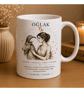 Oğlak Burcu Baskılı Beyaz Kupa Bardak  Astroloji Temalı Seramik Kahve Kupası  Modern Burç Tasarım Hediye