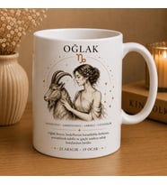 Oğlak Burcu Baskılı Beyaz Kupa Bardak  Astroloji Temalı Seramik Kahve Kupası  Modern Burç Tasarım Hediye