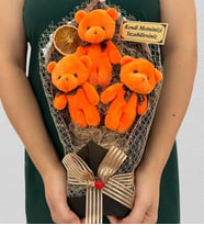 Kişiye Özel Tasarım Büyük Boy 3'lü Peluş Ayıcık Buketi - Premium Hediye Buketi (Model 2)