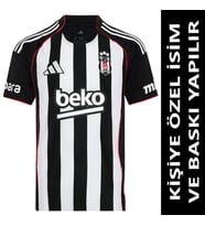 Beşiktaş Forma 2025/2026 Sezon KİŞİYE ÖZEL İSİM VE NUMARA BASKILI Yetişkin Futbol Forması SS6 (Siyah - Beyaz)