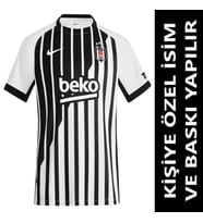 Beşiktaş Forma 2026/2027 Sezon KİŞİYE ÖZEL İSİM VE NUMARA BASKILI Yetişkin Futbol Forması SS6 (Siyah - Beyaz)