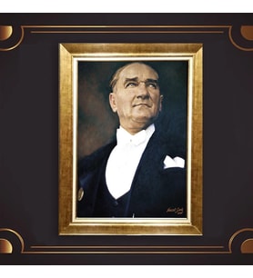 Özel Seri Paspartulu Çerçeveli Atatürk Tablo l797 (Gold)