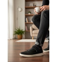 Enoch Hakiki Süet Deri Beyaz Tabanlı Erkek Sneaker Ortopedik Taban