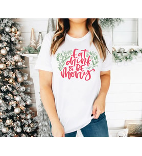 Yılbaşı Noel Baskılı Kısa Kollu Oversize Bisiklet Yaka T-shirt - Beyaz