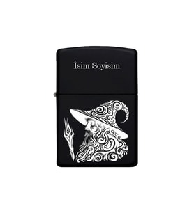 Lotr Büyücü Desenli Kişiye Özel İsimli Benzinli Siyah Metal Çakmak