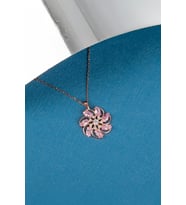 Pembe Zirkon Taşlı Rose Renk 925 Ayar Gümüş Rüzgar Gülü Bayan Kolye