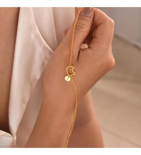 Kişiye Özel Minimal Harf Kedi Silüet Bileklik 925K Gümüş (Gold)