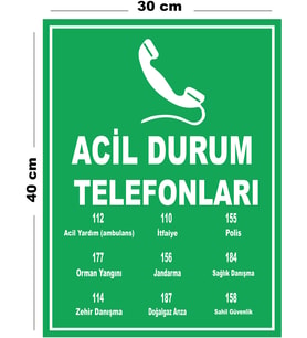 Metal Acil Durum Telefonları 30cm x 40cm A3 Büyüklüğünde Uyarı Levhası Yönlendirme Tabelası