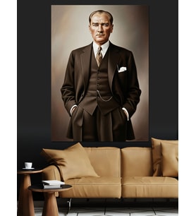 Mustafa Kemal Atatürk Klasik Portre Fotoğraf Dekoratif Kanvas - Mdf Ahşap Tablo