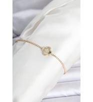 Pirinç Gold Renk Zirkon Taşlı Yonca Model Su Yolu Kadın Bileklik 5886 - SSSSSS6523-9643
