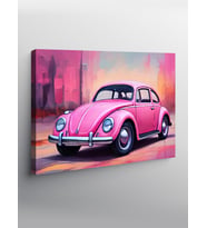 Kanvas Tablo Pembe Retro Kaplumbağa Araba