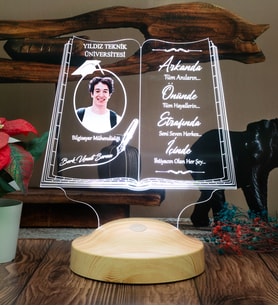 Fotoğraflı Mezuniyet Hatırası, Öğrenciye İsimli Karne Mezuniyet Hediyesi, Kitap Tasarımlı 3D LED Lamba