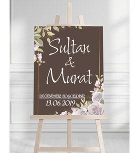 Söz Nişan Düğün İçin 50x70 Karşılama Panosu - Kahverengi Tasarımlı