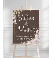 Söz Nişan Düğün İçin 50x70 Karşılama Panosu - Kahverengi Tasarımlı