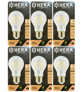 (6 Adet) Heka 6W (51W) 6500K (Beyaz Işık) E27 Duylu (Kalın Duy) Led Şeffaf Ampul