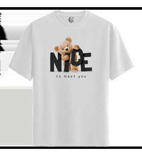 Nice Teddy - %100 Pamuklu Kadın Beyaz Tişört - Premium Quality (Siyah - Beyaz)
