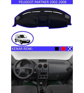 Peugeot Partner 2002-2008 Için Uygun Torpido Koruma Halısı Siyah Kenar Renk Mavi