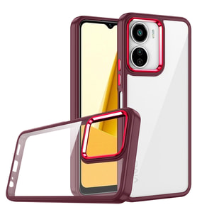 Vivo Y16 Kılıf Case, Kamera Lens Korumalı Elektroplatin Kaplama Sert PC Koruyucu Colourful Platinum Serisi (Kırmızı)