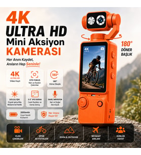 4K Ultra HD Mini Aksiyon Kamerası 180° Döner Başlık 2.0 İnç IPS Vlog Kamerası