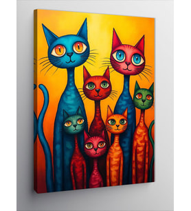 Kanvas Tablo Renkli Kedi Figürleri