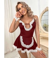 REAL PASSİONE DANTEL DETAYLI BORDO FANTEZİ KOSTÜM