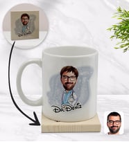 BK Gift Kişiye Özel Erkek Doktor Karikatürlü Beyaz Kupa Bardak ve Ahşap Bardak Altlığı Hediye Seti - Model 8