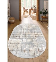 Dijital Baskılı Kaymaz Taban Yıkanabilir Oval Salon Halısı Mutfak Halısı Yolluk NDO-HT-100 (Krem)