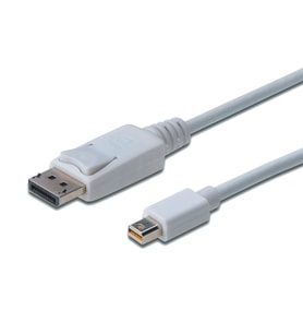 DisplayPort (DP)  Mini DisplayPort (mini DP) Bağlantı Kablosu, DP Erkek - mini DP Erkek, 1 metre, kilit mekanizmalı, DP 1.1a uyumlu, UL, beyaz renk