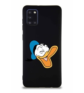 Samsung Galaxy A31 Soft Premier Kapak Donald Duck-E Tasarımlı Silikon Kılıf - Siyah (Şeffaf)