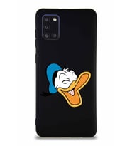 Samsung Galaxy A31 Soft Premier Kapak Donald Duck-E Tasarımlı Silikon Kılıf - Siyah (Şeffaf)