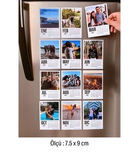 Kişiye Özel Fotoğraf Baskılı 12 Aylık Buzdolabı Magnet Takvim Seti (7.5x9 Cm)