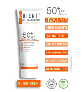 ORİENT GLUTATYONLU VE KOLAJENLİ YÜKSEK KORUYUCULU LEKE ÖNLEYİCİ SPF 50 GÜNEŞ KREMİ VEGAN